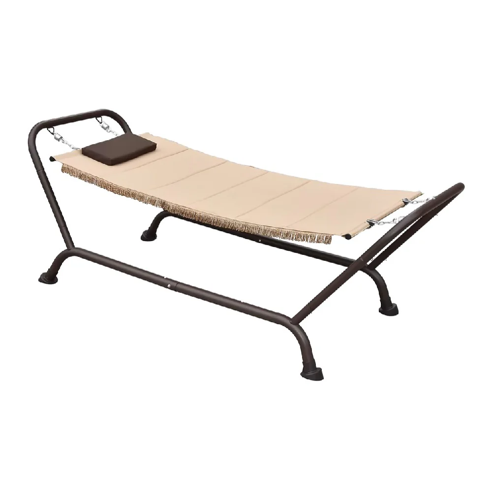 Amaca Lettino da Giardino con Cuscino e Struttura in Acciaio, Sedia Sdraio con Frange - immagine 3