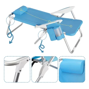 Spiaggina Pieghevole Alluminio con Borsa Termica Reclinabile e Spallacci Blu