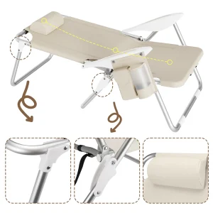 Spiaggina Pieghevole Alluminio con Borsa Termica Reclinabile e Spallacci Beige