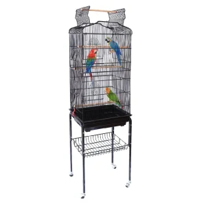Voliera Gabbia per Uccelli Pappagalli Nera Tetto Apribile 4ruote 46x35x148cm