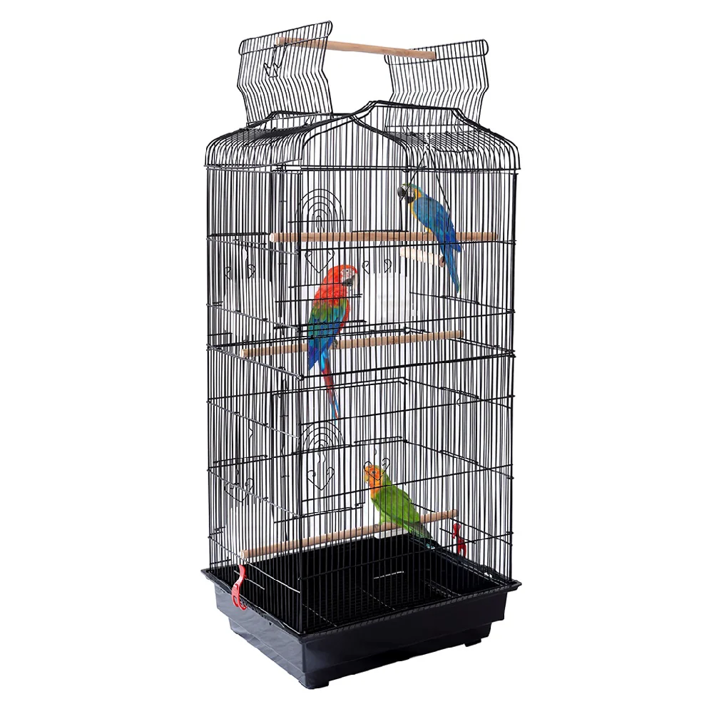 Voliera Gabbia per Uccelli Pappagalli Nera Tetto Apribile Accessori 46x35.5x92.5cm - immagine 2