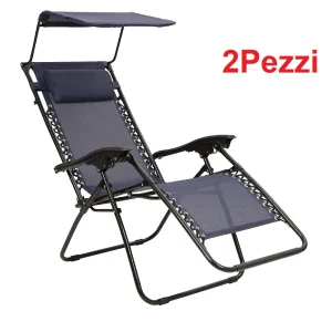 Kit 2pz Sedia Sdraio con Parasole Gravità Zero Reclinabile Pieghevole Poggiatesta Blu