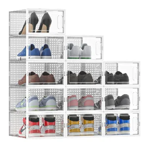 Kit 12 Scatole Portascarpe Impilabili Salvaspazio 35x25x19 cm Ventilate Multiuso