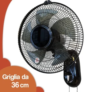 Ventilatore da Muro 36cm 3 Velocità 65W Oscillante Parete Salvaspazio Silenzioso