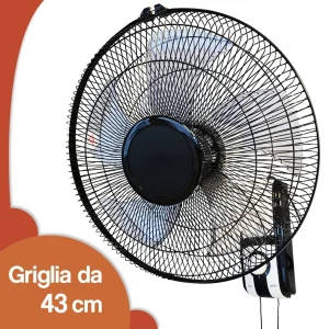 Ventilatore da Muro 43cm 3 Velocità 65W Oscillante Parete Salvaspazio Silenzioso