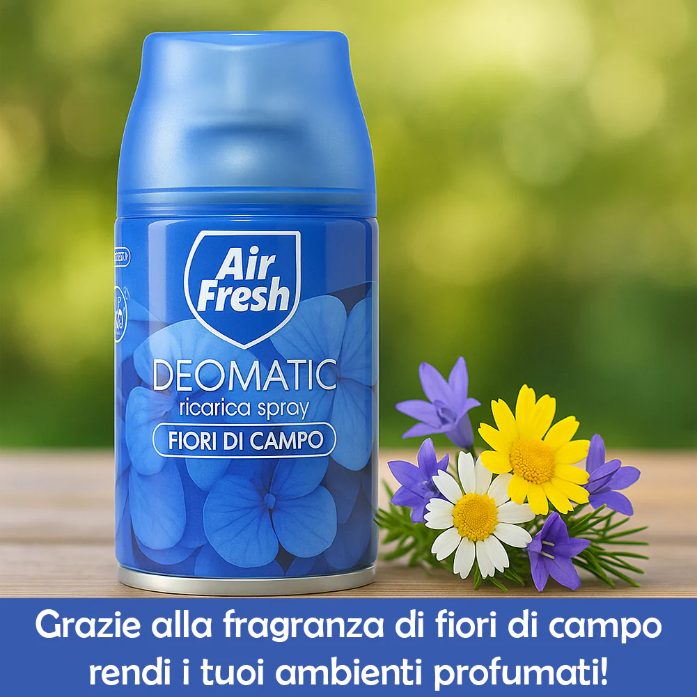 Air Fresh Deomatic Ricariche Profumatore Ambiente 6x250ml Spray Fiori di Campo Antiodore - immagine 5