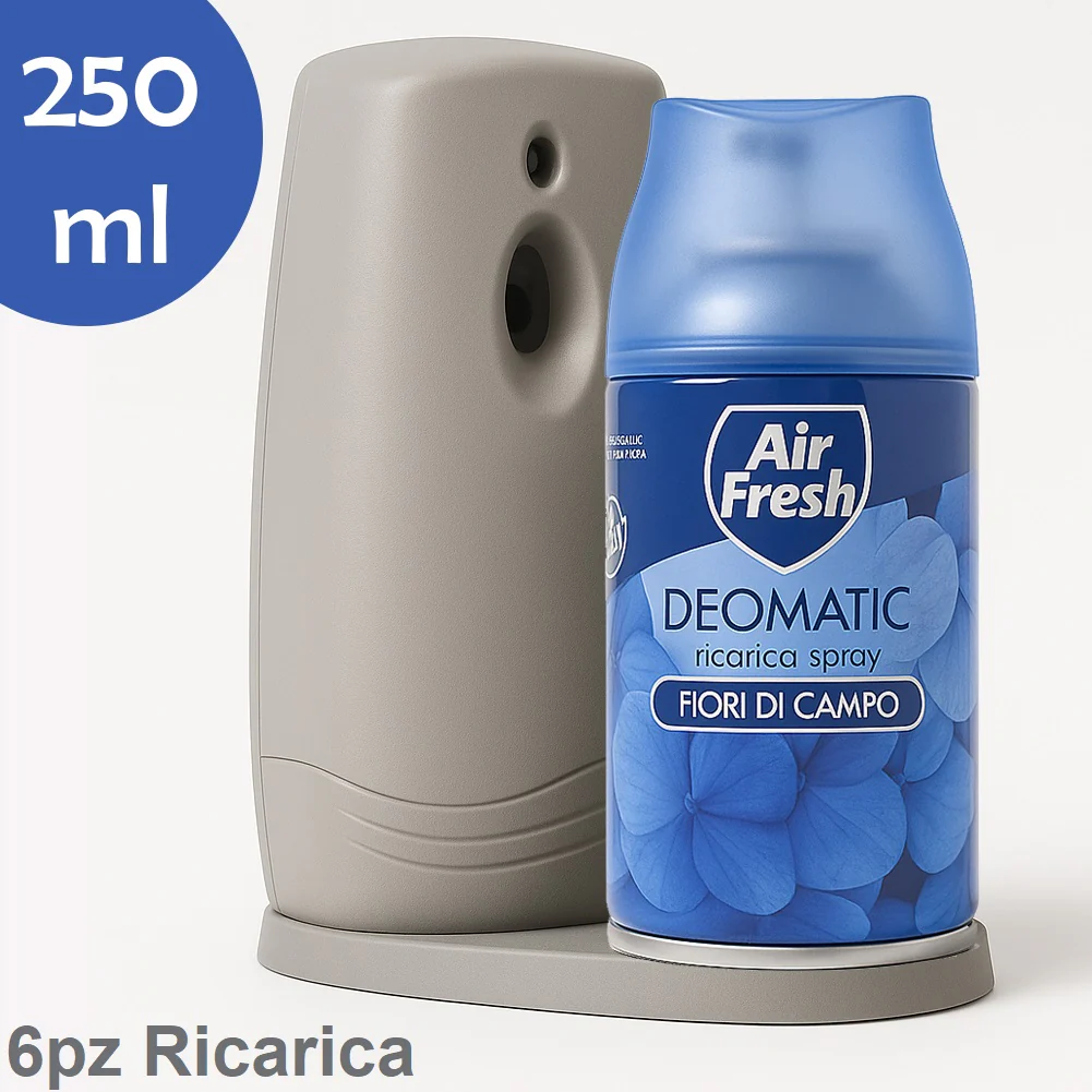 Air Fresh Deomatic Ricariche Profumatore Ambiente 6x250ml Spray Fiori di Campo Antiodore - immagine 2