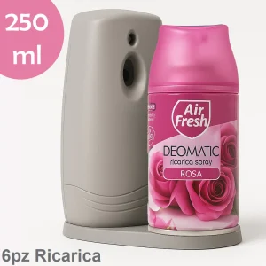 Air Fresh Deomatic Ricariche Profumatore Ambiente 6x250ml Spray Rosa Antiodore