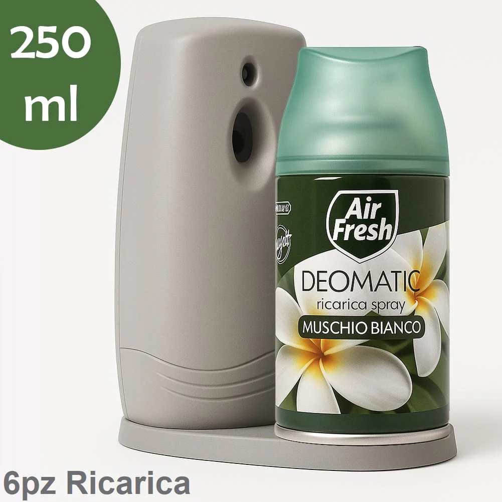Air Fresh Deomatic Ricariche Profumatore Ambiente 6x250ml Spray Muschio Bianco Antiodore