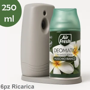 Air Fresh Deomatic Ricariche Profumatore Ambiente 6x250ml Spray Muschio Bianco Antiodore