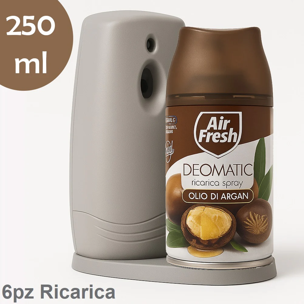 Air Fresh Deomatic Ricariche Profumatore Ambiente 6x250ml Spray Olio di Argan Antiodore - immagine 2