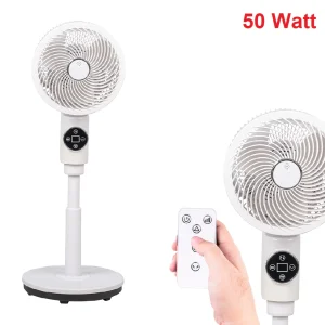 Ventilatore a Piantana Bianco 50W Telecomando 6 Velocità Timer Base Stabile