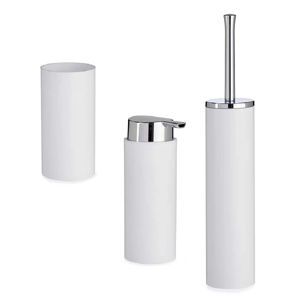 kit Accessori Bagno 3 pezzi Plastica Abs Bianco Silver Design Moderno Resistente - immagine 4