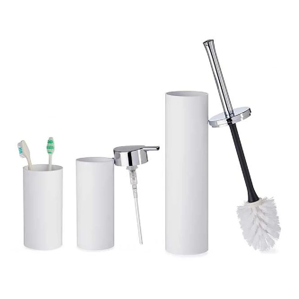 kit Accessori Bagno 3 pezzi Plastica Abs Bianco Silver Design Moderno Resistente - immagine 3