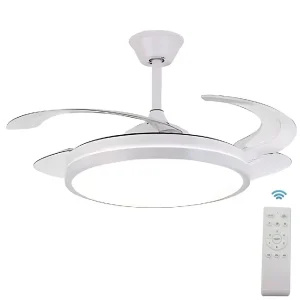 Ventilatore da Soffitto 4 Pale Richiudibili Plafoniera LED 60W Telecomando 110 cm