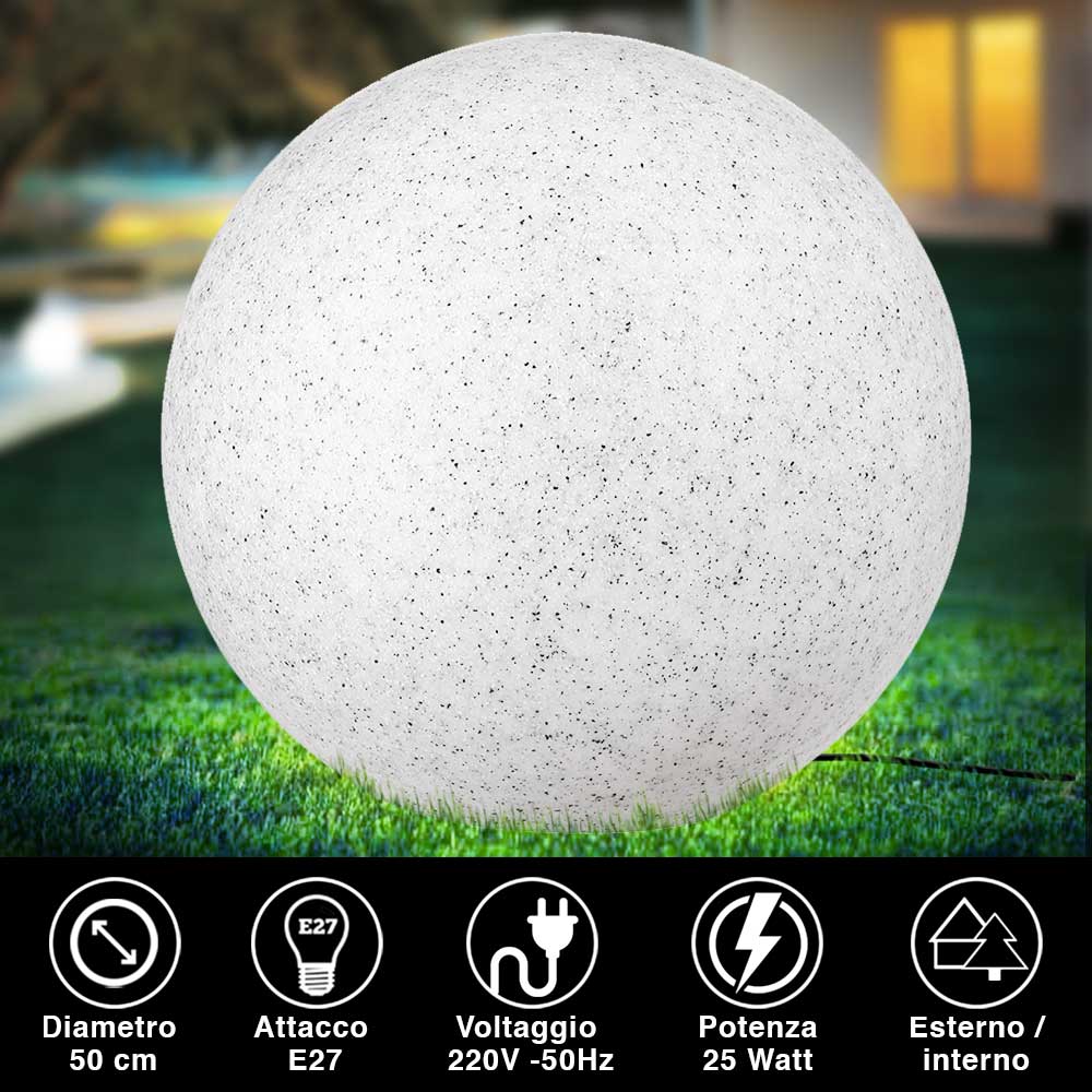 Lampada Sfera Giardino 50cm Luce Esterno Bianco Pietra E27 Decorazione da Esterno - immagine 2