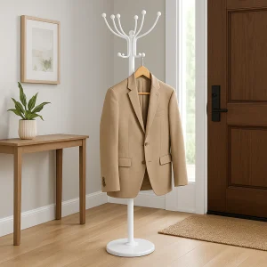 Appendi Abiti Autoportante base rotonda Con 16 Ganci Metallo 36x175 cm (Bianco)