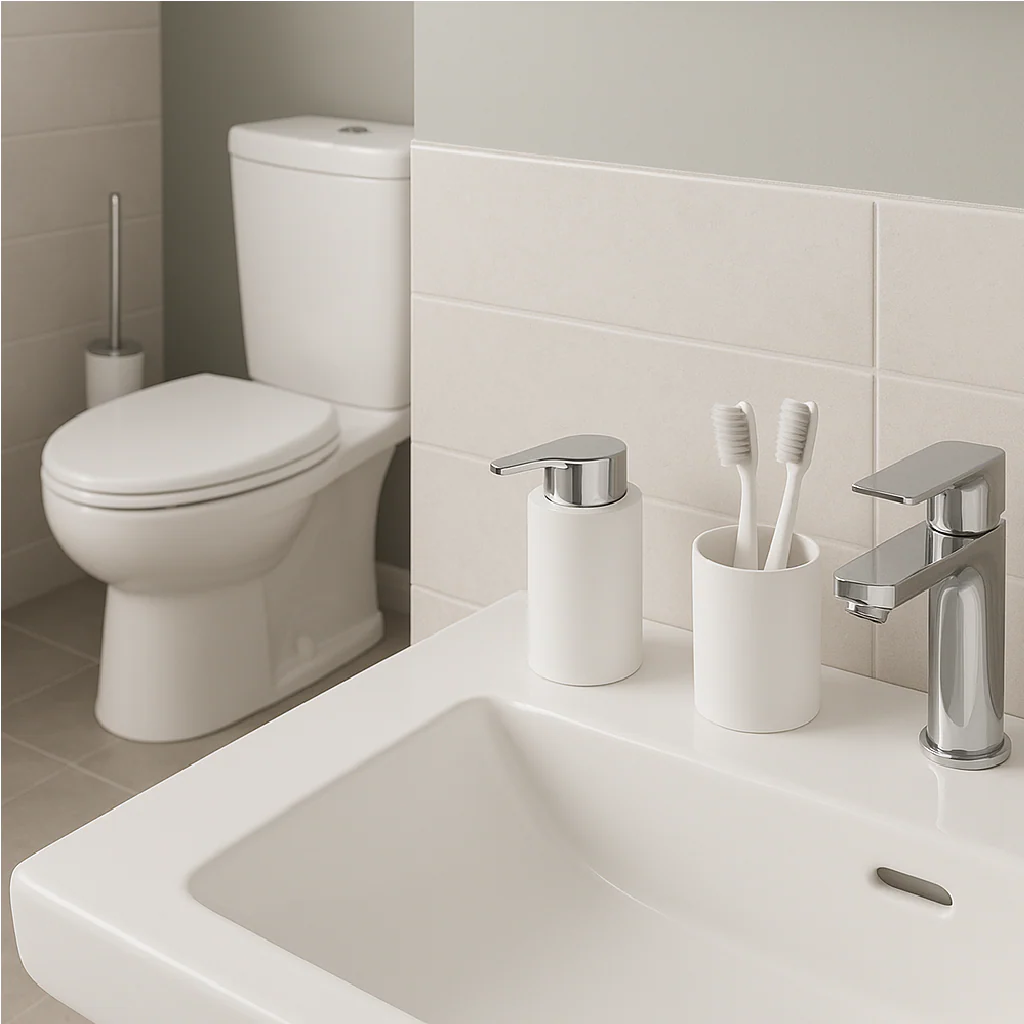 kit Accessori Bagno 3 pezzi Plastica Abs Bianco Silver Design Moderno Resistente - immagine 5