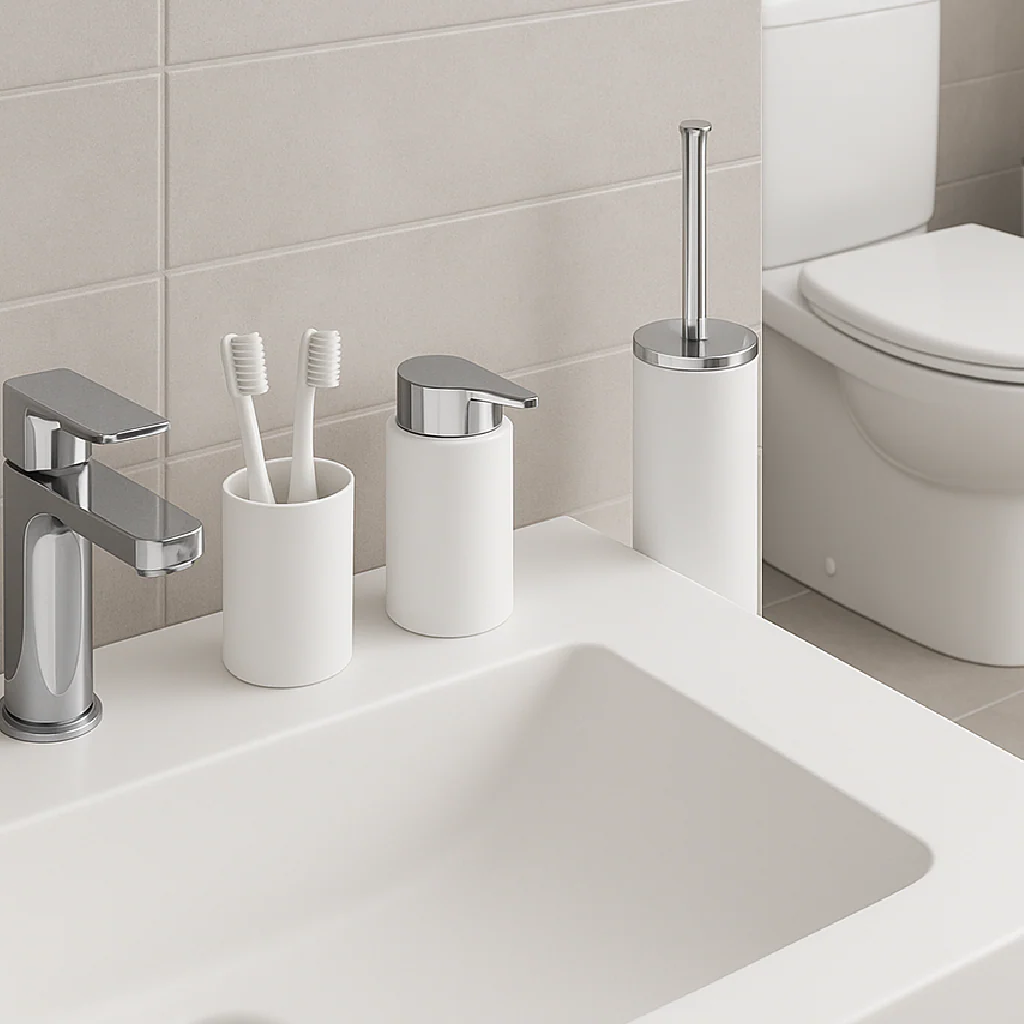 kit Accessori Bagno 3 pezzi Plastica Abs Bianco Silver Design Moderno Resistente - immagine 6