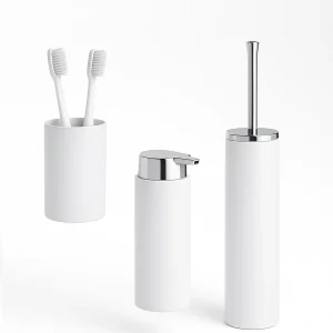 kit Accessori Bagno 3 pezzi Plastica Abs Bianco Silver Design Moderno Resistente