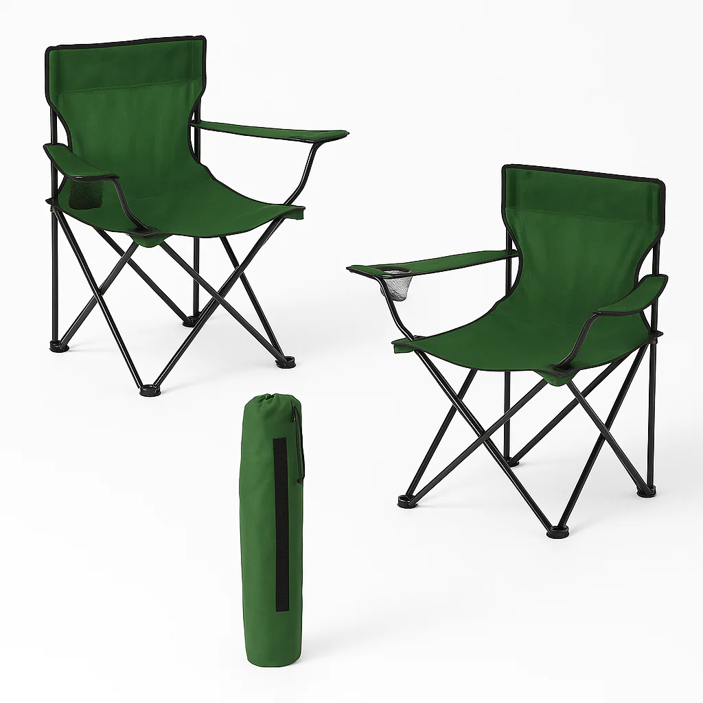 2pz Sedia Campeggio Portatile Pieghevole Telo Oxford Sacca con Maniglia H90cm Verde - immagine 2