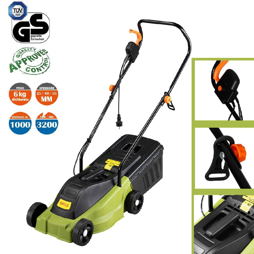 Tagliaerba Elettrico 1000W Rasaerba 30cm Regolabile con Serbatoio Raccolta 25LT - immagine 2