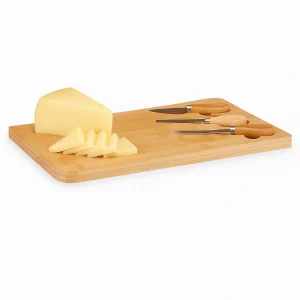 Tagliere Cucina in Bambù con accessori Formaggio 34 x 19 H1.8 cm Legno Naturale