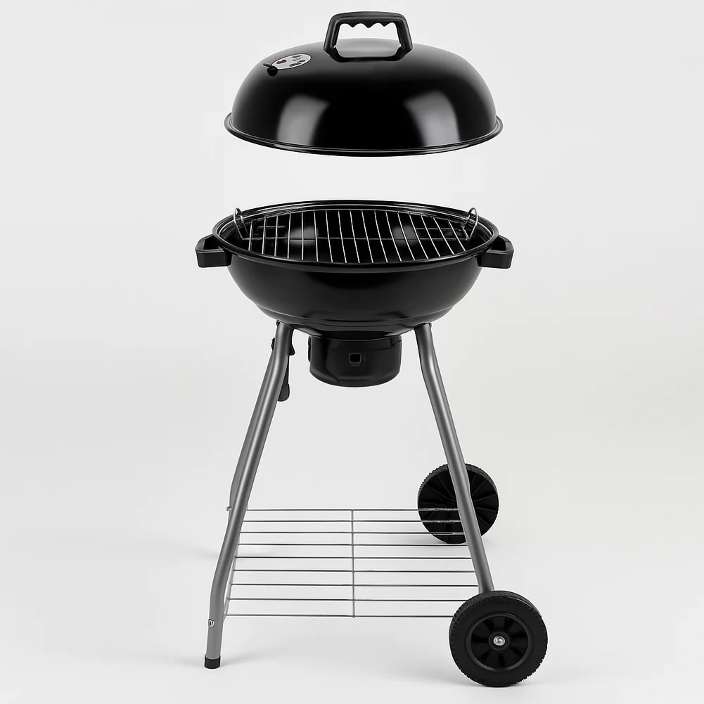 Barbecue a Carbone Rotondo con 2Ruote Valvola Cottura Ventilata Ø43 cm Nero - immagine 6