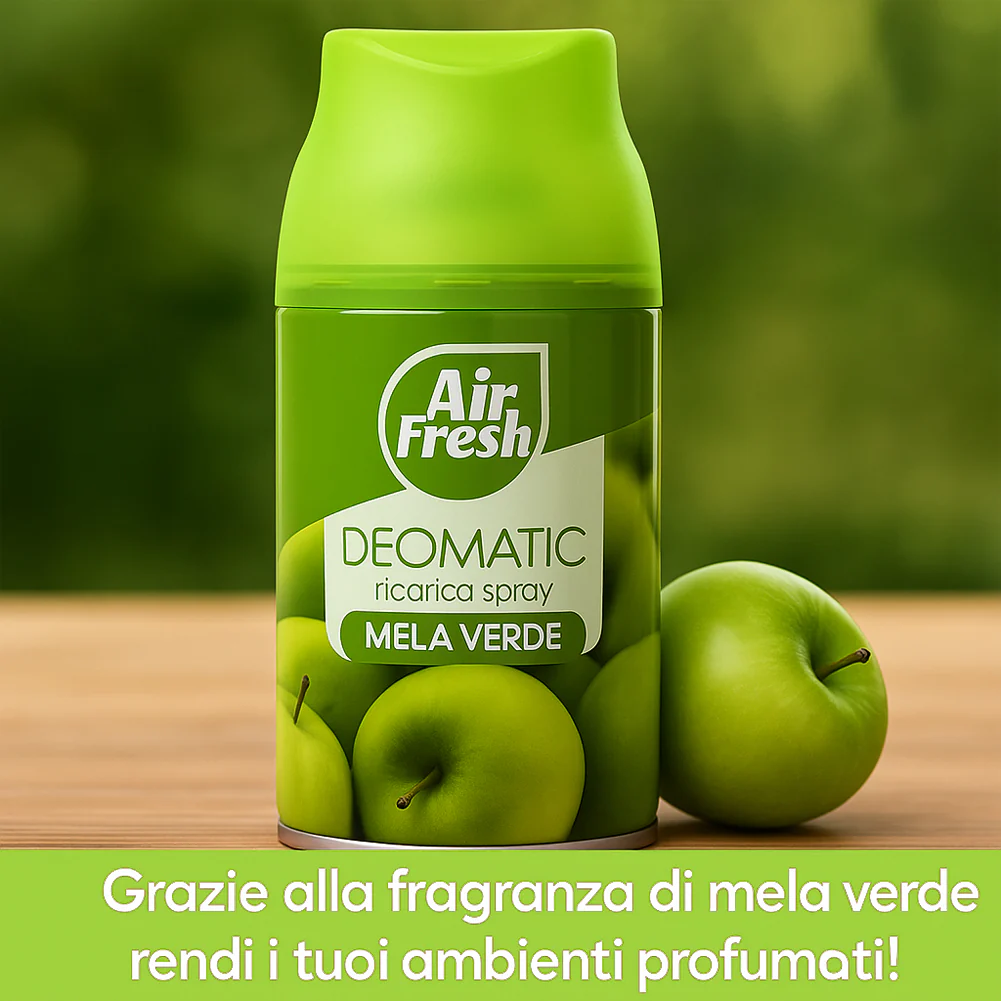 Air Fresh Deomatic Ricariche Profumatore Ambiente 6x250ml Spray Mela Verde Antiodore - immagine 3