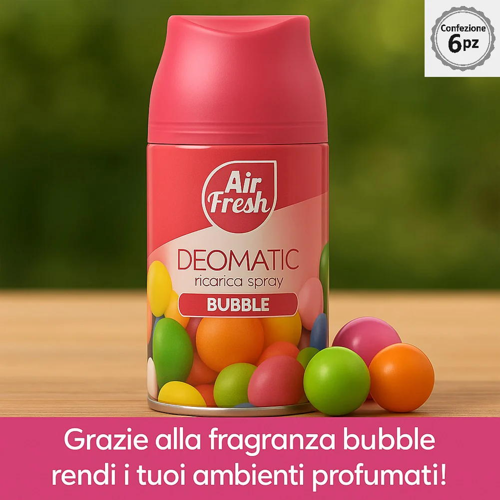 Air Fresh Deomatic Ricariche Profumatore Ambiente 6x250ml Spray Bubble Antiodore