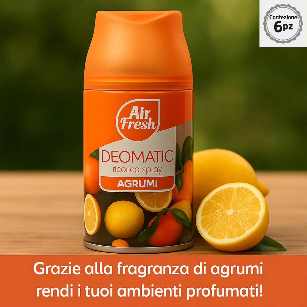 Air Fresh Deomatic Ricariche Profumatore Ambiente 6x250ml Spray Agrumi Antiodore - immagine 2