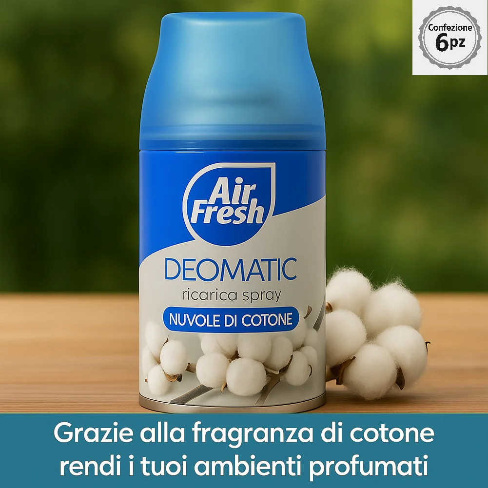 Air Fresh Deomatic Ricariche Profumatore Ambiente 6x250ml Spray Nuvola Cotone Antiodore