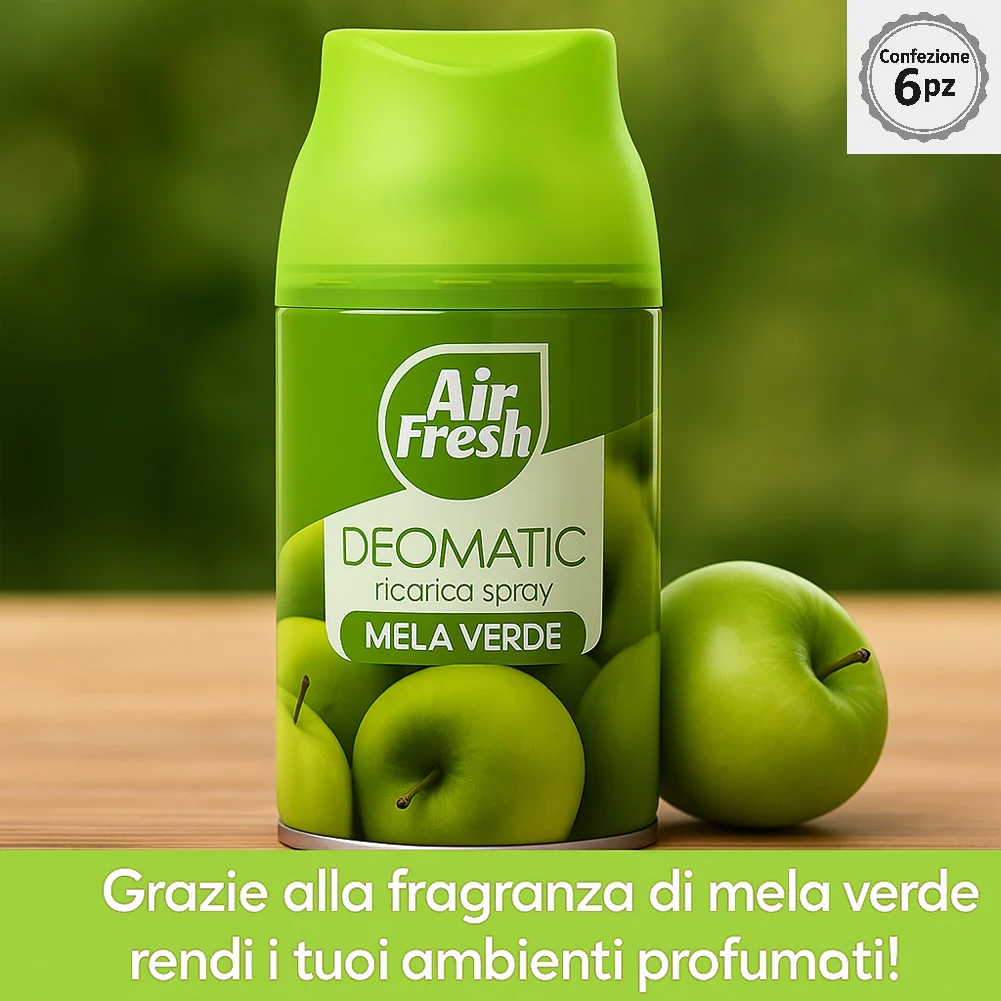 Air Fresh Deomatic Ricariche Profumatore Ambiente 6x250ml Spray Mela Verde Antiodore - immagine 2