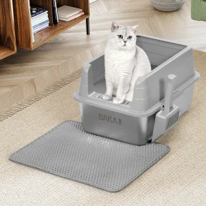 Lettiera Gatto in Metallo con Tappetino Paletta Inclusa 25LT Antiscivolo Grigio