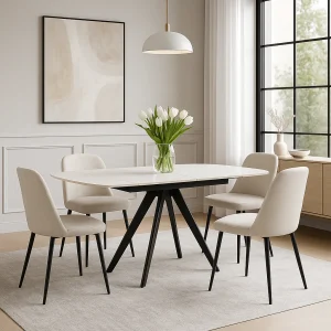 Tavolo Cucina Soggiorno Allungabile Rotante Piano Ceramica Bianco 6-8 posti 140/180cm