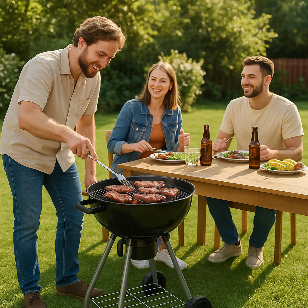 Barbecue a Carbone Rotondo con 2Ruote Valvola Cottura Ventilata Ø43 cm Nero - immagine 7