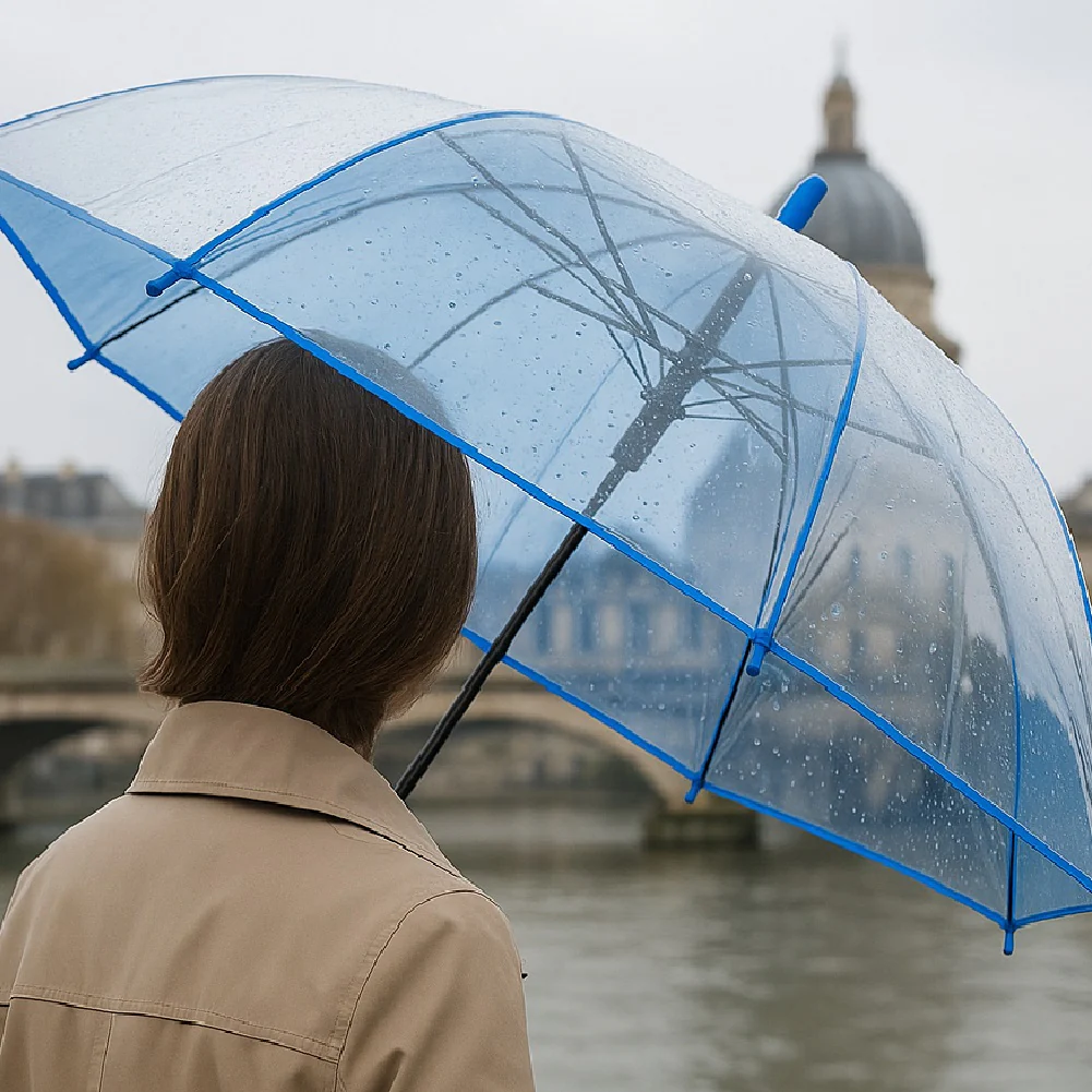 Kit 4 Ombrelli Trasparenti Automatici PVC Antivento Manico Curvo 8 Stecche Fibra di Vetro - immagine 5