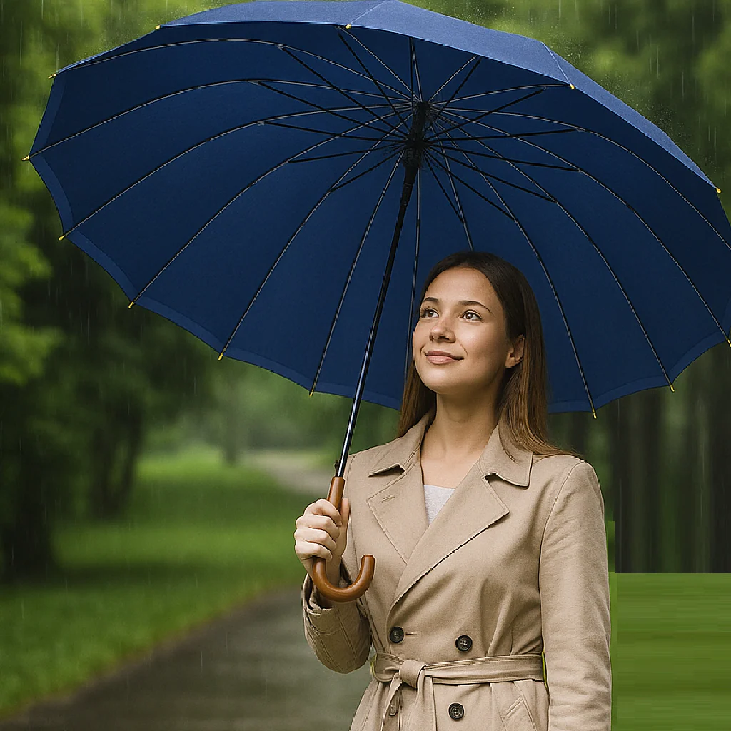 Kit 4 Ombrelli Grandi Automatici Antivento Uomo Donna 16 Stecche Fibra di Vetro - immagine 4