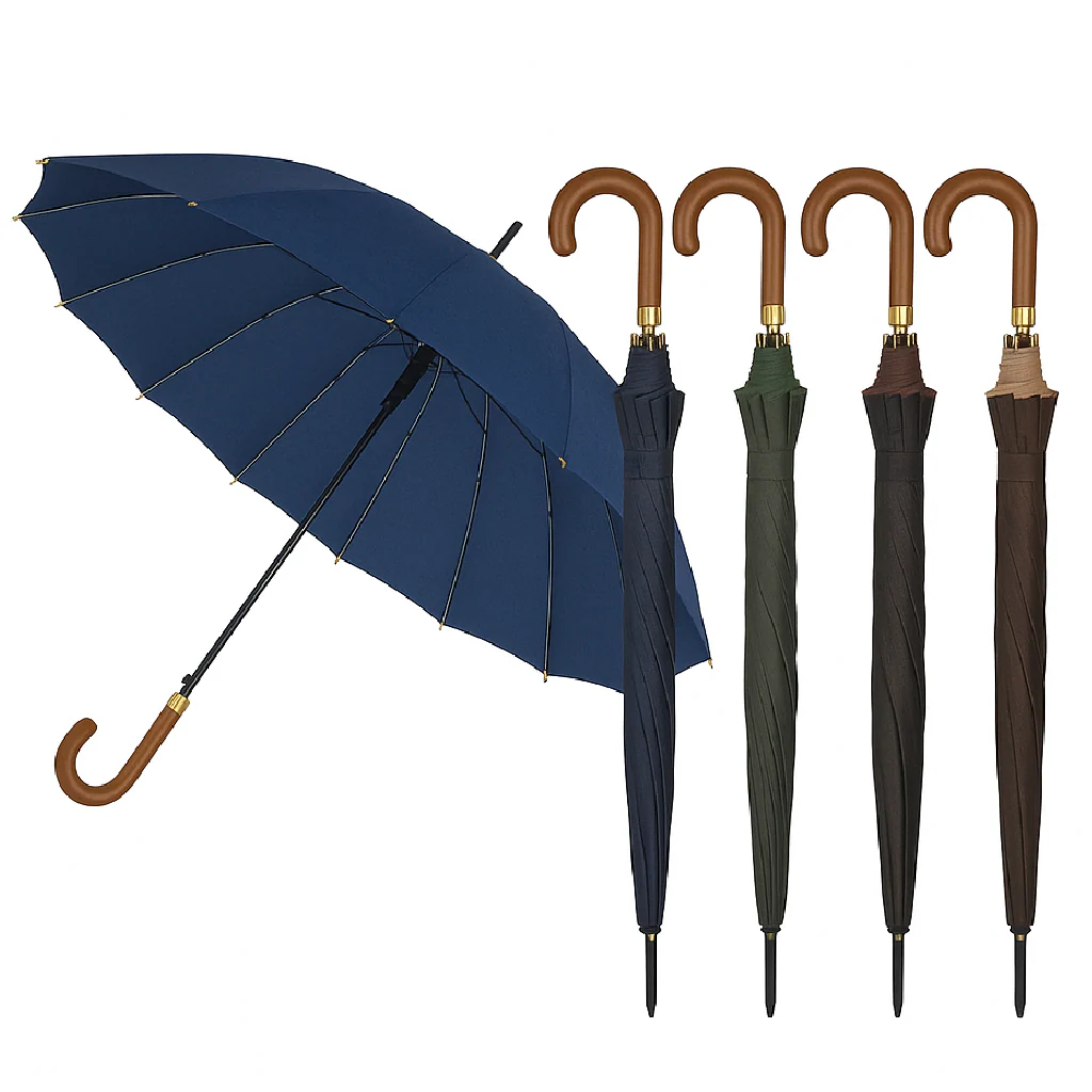 Kit 4 Ombrelli Grandi Automatici Antivento Uomo Donna 16 Stecche Fibra di Vetro - immagine 2