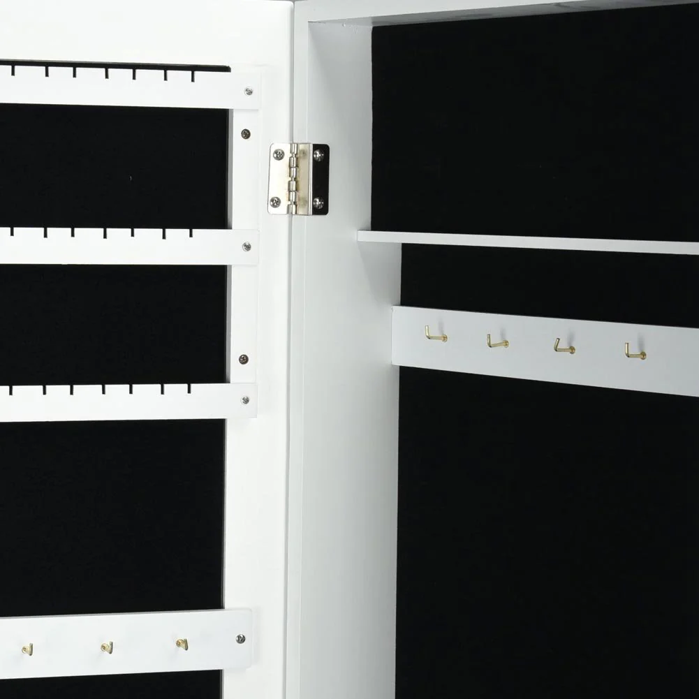 Specchiera Portagioie Armadietto Portagioielli con Specchio Legno Bianco - immagine 6