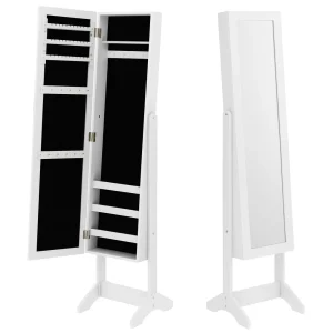 Specchiera Portagioie Armadietto Portagioielli con Specchio Legno Bianco