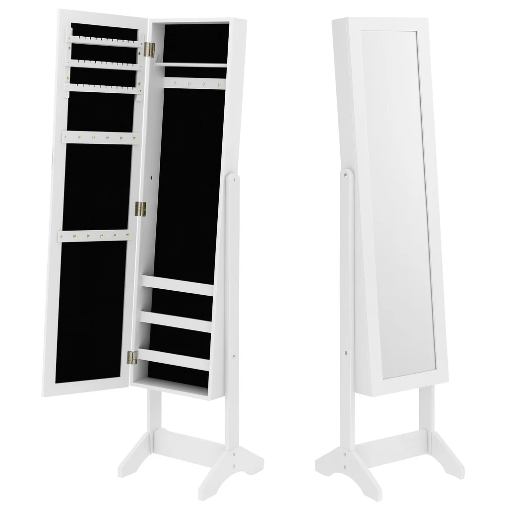 Specchiera Portagioie Armadietto Portagioielli con Specchio Legno Bianco - immagine 2