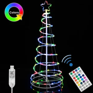 Albero di Natale Luminoso 120cm a Spirale con 73 luci Led Rgb e Telecomando