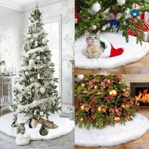 Tappeto Gonna Copertura Base Albero di Natale 78cm Peluche Bianco Effetto Neve