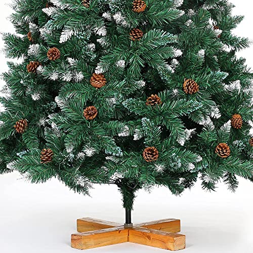 Albero di Natale Innevato 250cm Folto con Pigne 1600 Rami Base Legno Massello - immagine 6