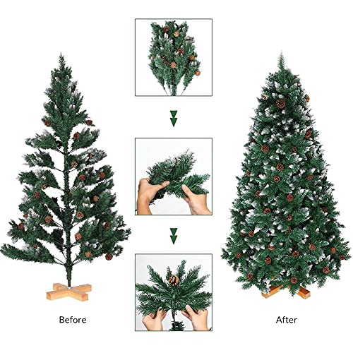 Albero di Natale Innevato 250cm Folto con Pigne 1600 Rami Base Legno Massello - immagine 7