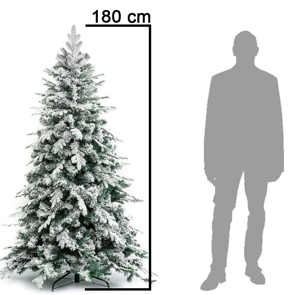 Albero di Natale Innevato 180 cm Folto Realistico 706 Punte PE PVC Base Metallo - immagine 6