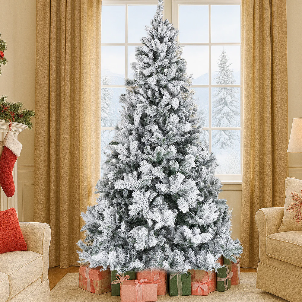 Albero di Natale Innevato Bianco Foltissimo 150cm 550 Rami Pvc Ignifugo
