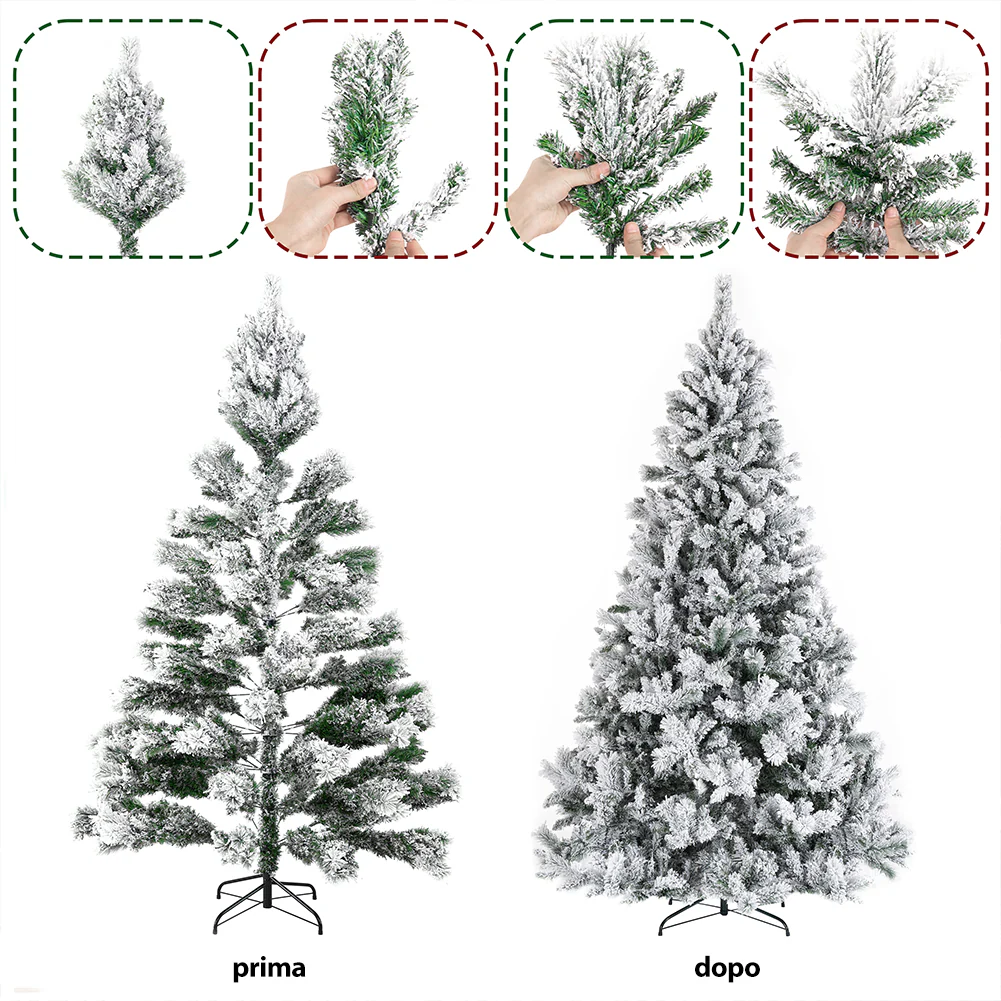 Albero di Natale Innevato Bianco Foltissimo 150cm 550 Rami Pvc Ignifugo - immagine 6