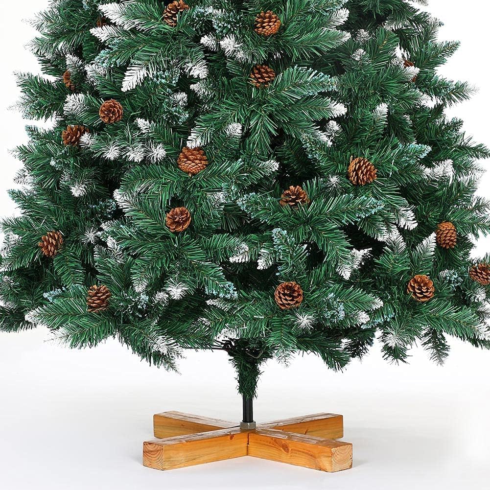 Albero di Natale Innevato 210cm Folto con Pigne 1178 Rami Base Legno Massello - immagine 6